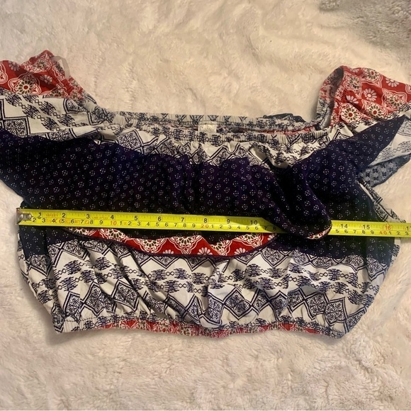 Topia Crop Top Med Ruffled Flutter Sleeves Red White Navy Blue Boho Off Shoulder - Picture 11 of 13